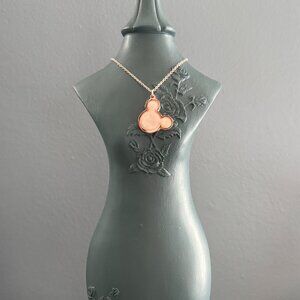 ✨ Rose Gold Mickey Silhouette Necklace | Faux Rose Quartz Inlay | Stainless Stee